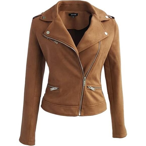 ODCOCD Faux Suede Jacket for Women Long Sleeve Zipper Up Casual Outwear - Picture 3 of 3